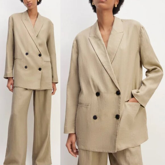 Everlane The Linen Double Breasted Blazer in Khaki Relaxed Fit Plus Size16 $198 - Picture 1 of 16